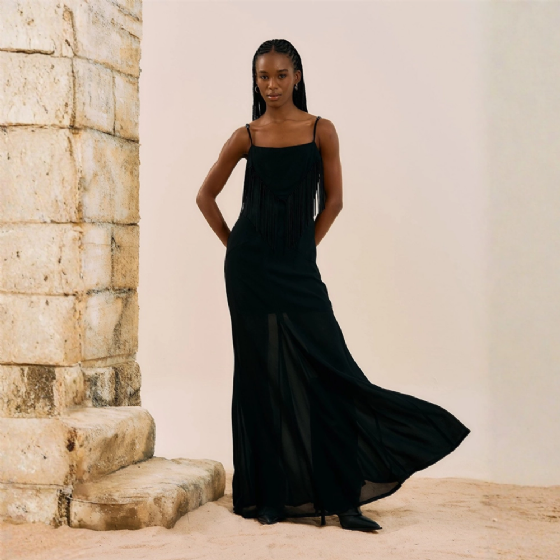Vestido Longo Com Franjas
