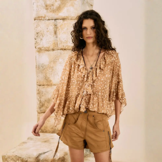 Blusa Fluída C/Babados Ani Print