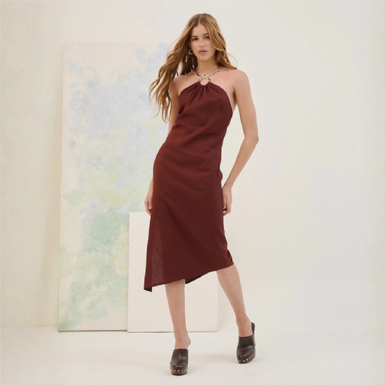 Vestido Midi Halter C/Argola Metálica