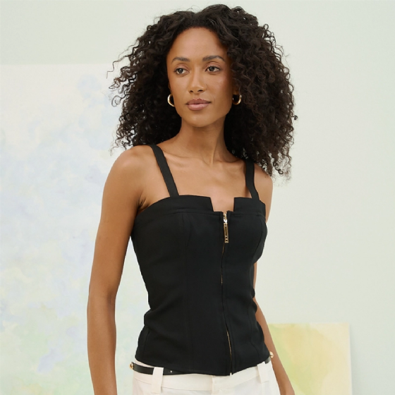 Blusa C/Decote Notched E Zp Frontal