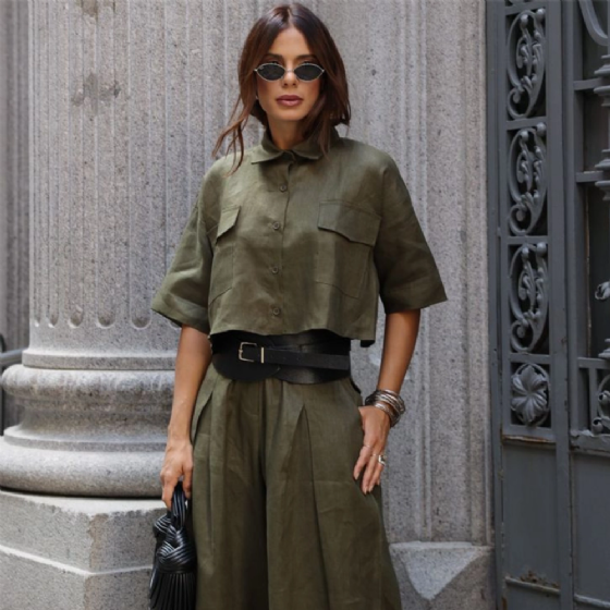 Camisa Curta Linho C/Bolsos