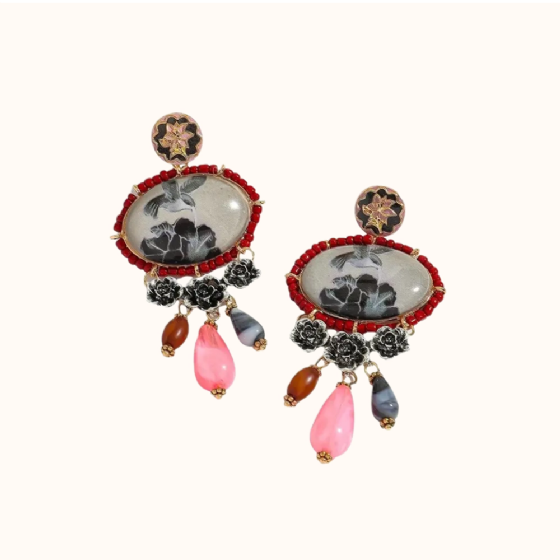 Brinco Vintage Rosa e Pedraria 1063230