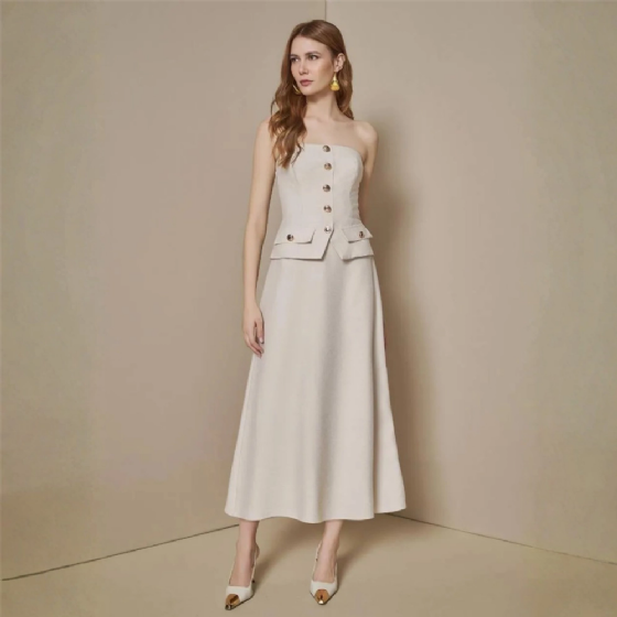 Vestido Midi Botões Em Alfaiataria