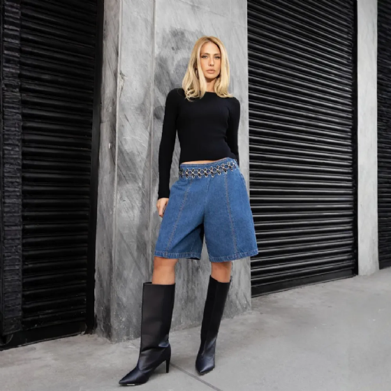 Bermuda Jeans Com Argolas