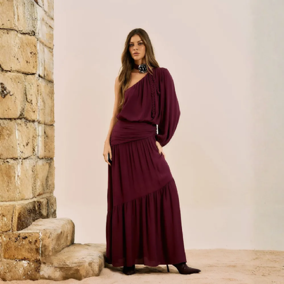 Vestido Um Ombro Só Drap C/Broche