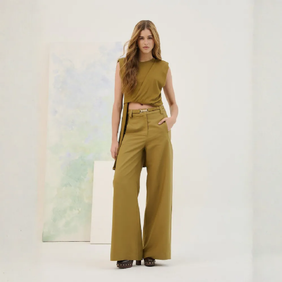 Calça Pantalona Com Cinto