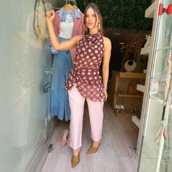 Blusa Degagê Poá C/Echarp