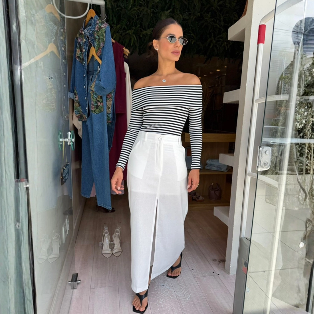 Blusa Ombro a Ombro Listrada