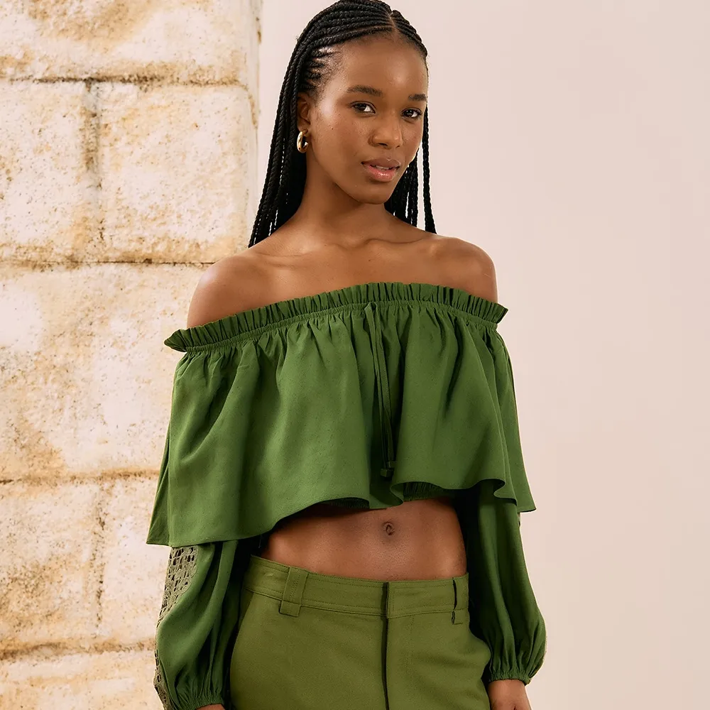 Blusa Cropped Ombro A Ombro