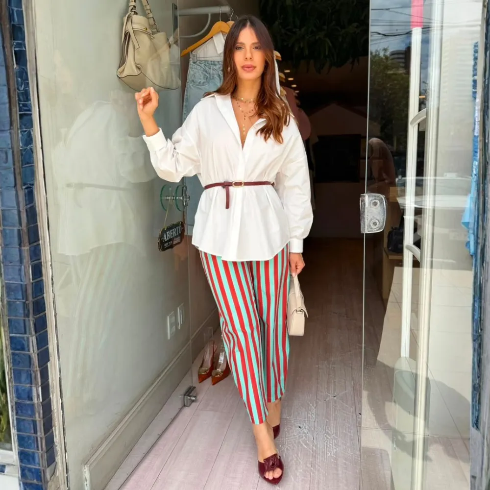 Calça Listrada Sarja