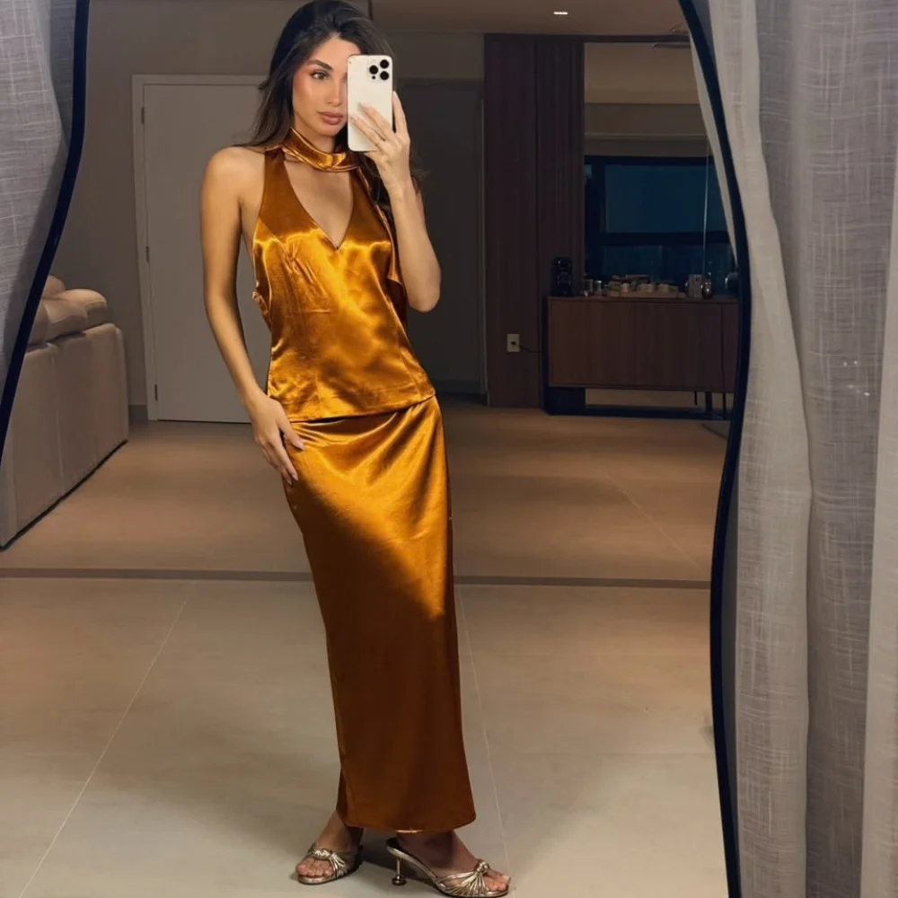 Conj Cetim Saia/Blusa Frente Única