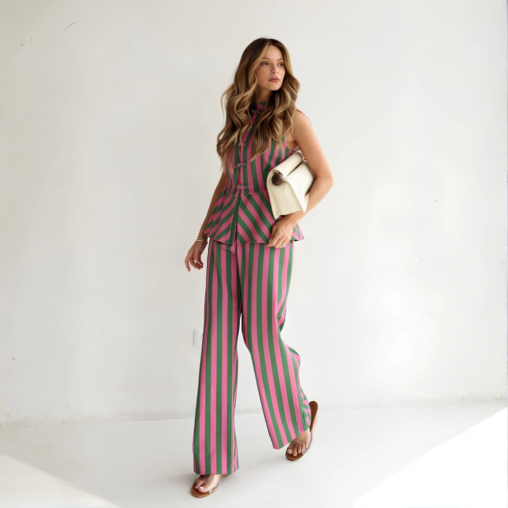 Conj Blusa G Alta/Calça Sarja Listrada