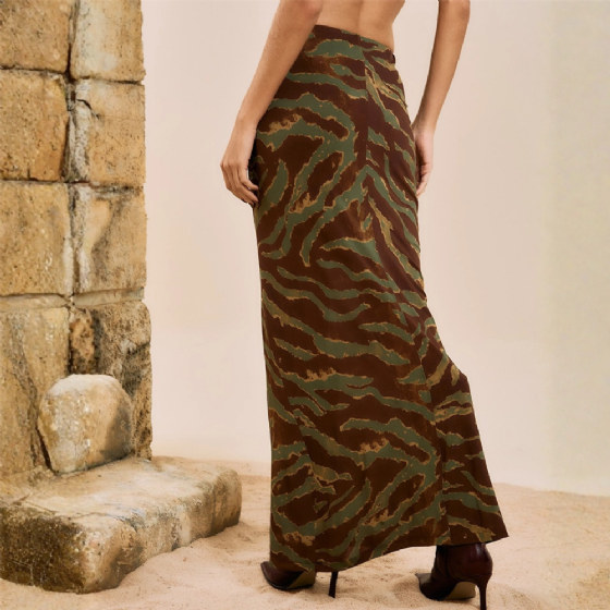 Saia Longa Estampada Franzida