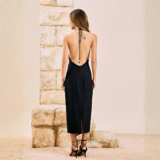 Vestido Midi Halter Neck Paisley