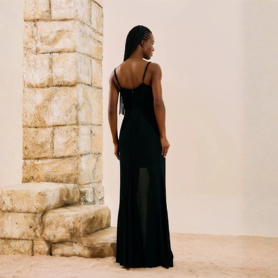 Vestido Longo Com Franjas
