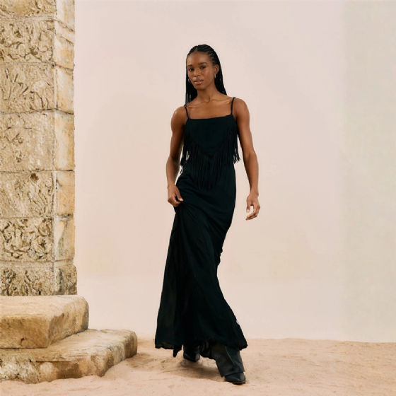 Vestido Longo Com Franjas