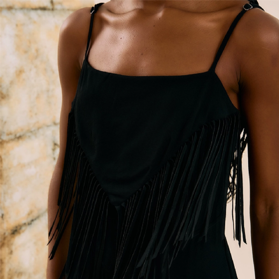 Vestido Longo Com Franjas