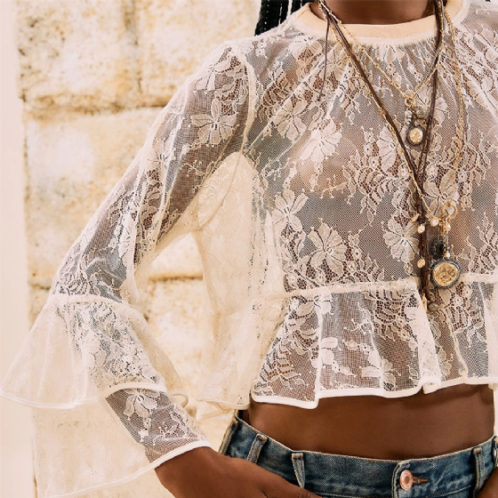 Blusa Cropped Em Renda
