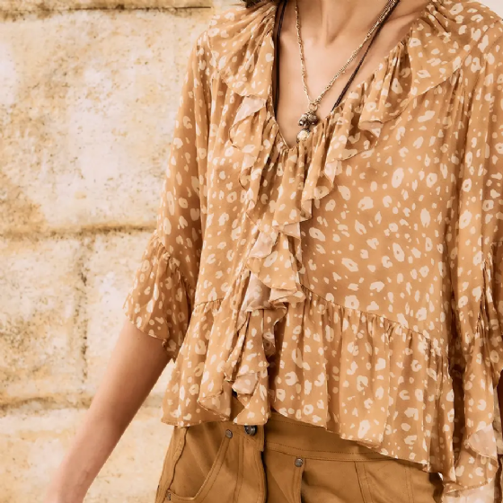 Blusa Fluída C/Babados Ani Print