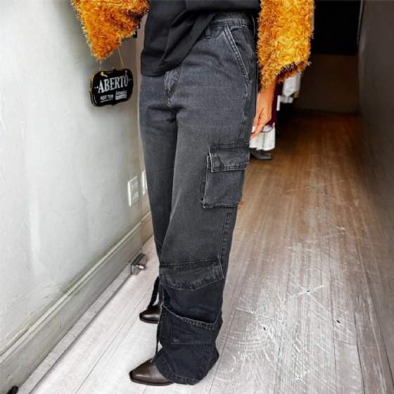 Calça Jeans Wide Cargo