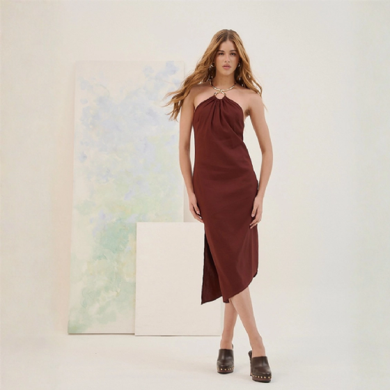 Vestido Midi Halter C/Argola Metálica