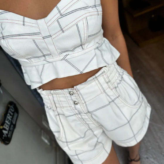 Top Cropped Xadrez C/Babados