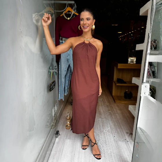 Vestido Midi Halter C/Argola Metálica