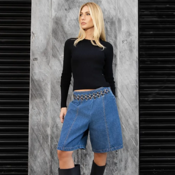 Bermuda Jeans Com Argolas