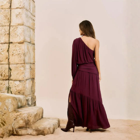 Vestido Um Ombro Só Drap C/Broche