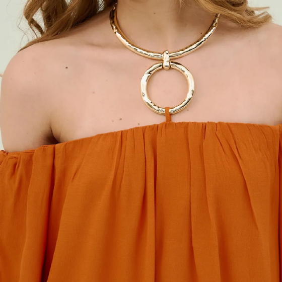 Vestido Ombro A Ombro Mangas 3/4