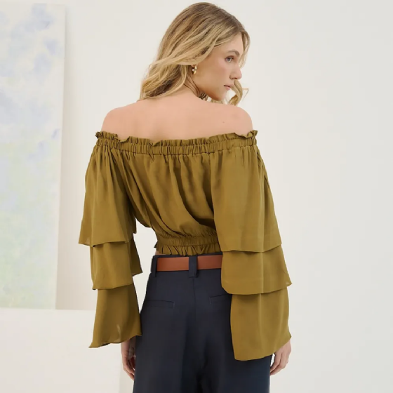 Blusa Ombro A Ombro C/Bordado