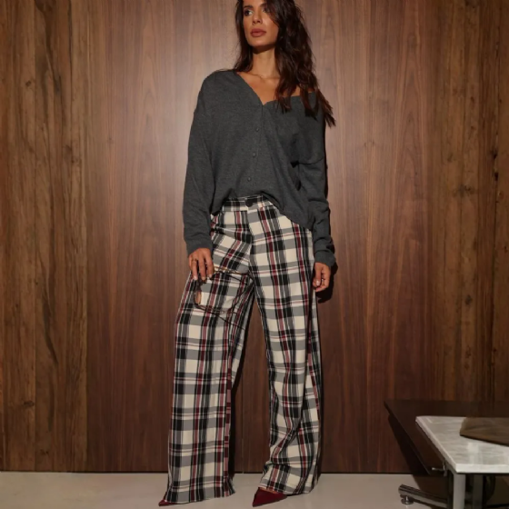 Calça Reta Xadrez