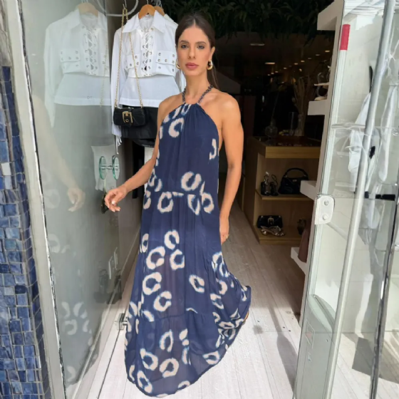 Vestido Lg Halter Neck Estampado