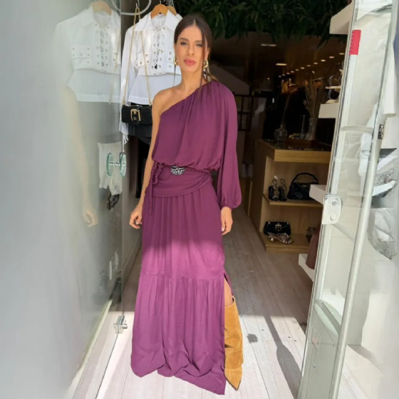 Vestido Um Ombro Só Drap C/Broche