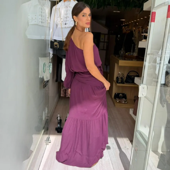 Vestido Um Ombro Só Drap C/Broche