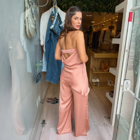 Conj Blusa/Calça Cetim Pantalona