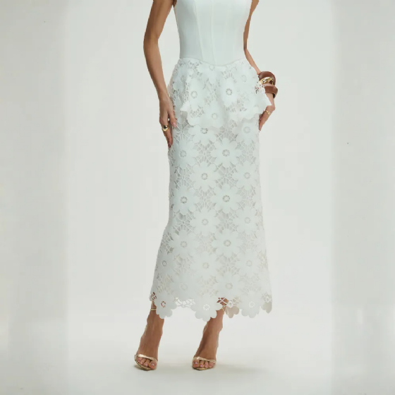 Vestido Maxi Peplum Renda