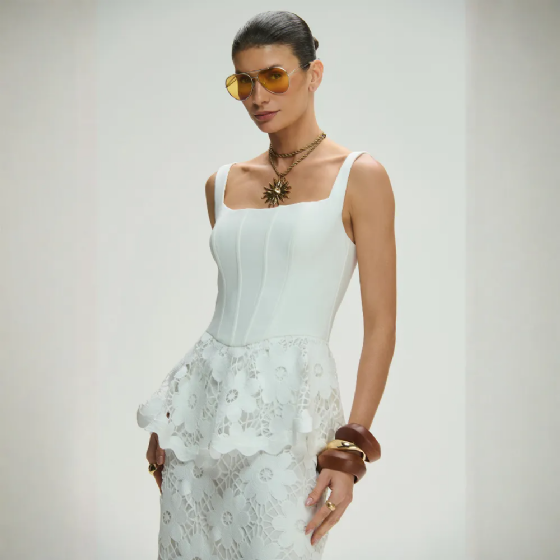 Vestido Maxi Peplum Renda