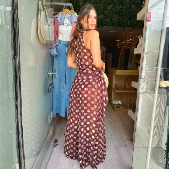 Calça Pantalona Poá Chiffon Glass