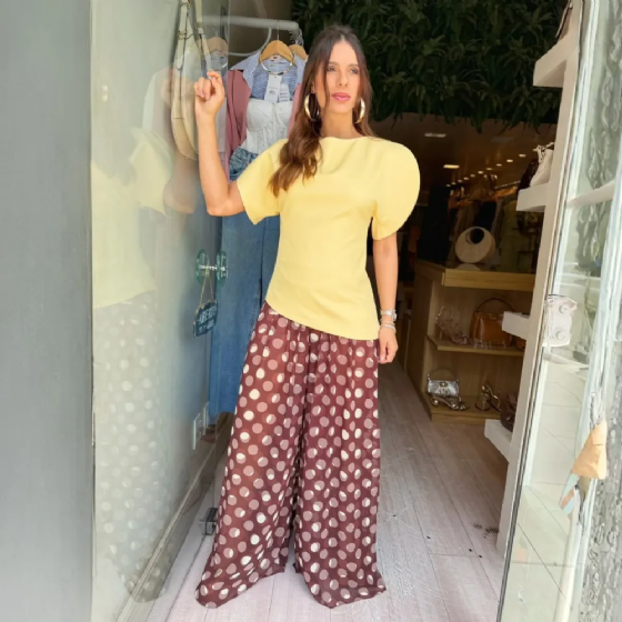 Calça Pantalona Poá Chiffon Glass