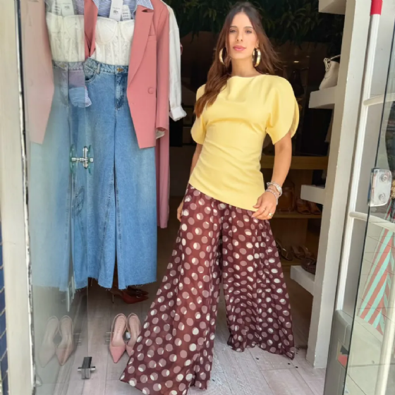 Calça Pantalona Poá Chiffon Glass