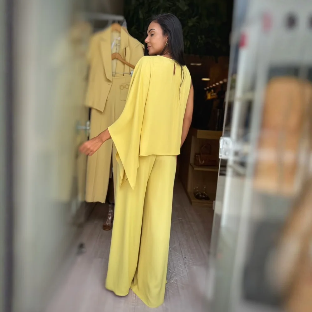 Conj Blusa Assi/Calça Pantalona Crepe