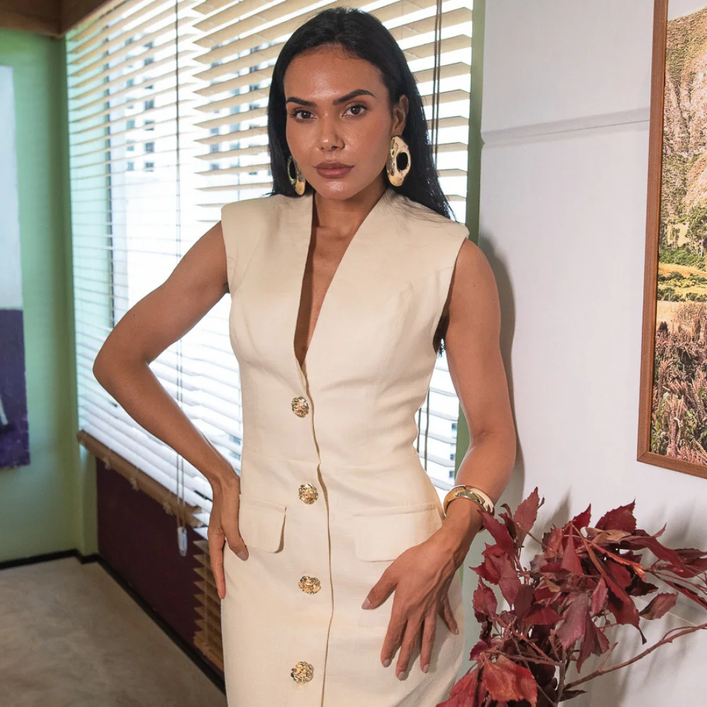Vestido Midi D V Rami Botões