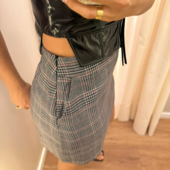 Saia Wool Check Bolso Faca