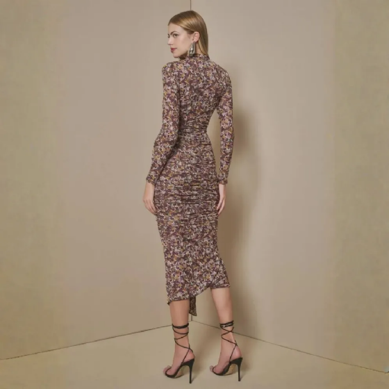 Vestido Midi C/Fenda Magic Flower