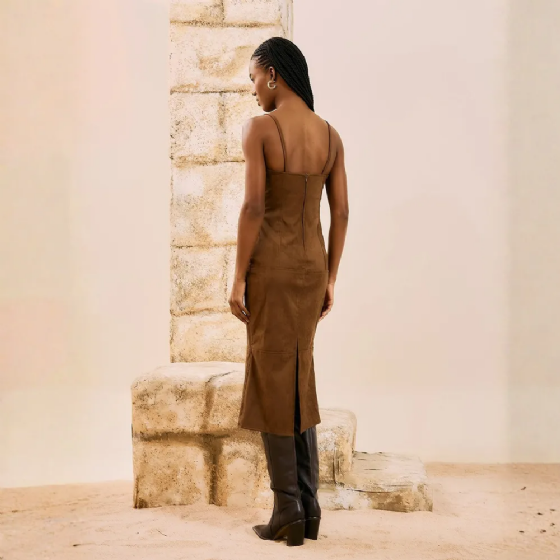 Vestido Midi Em Camurça