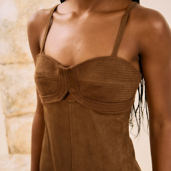 Vestido Midi Em Camurça
