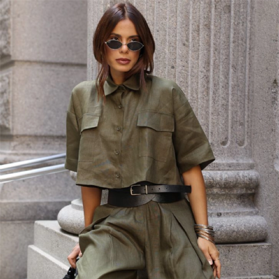 Camisa Curta Linho C/Bolsos