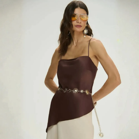 Blusa Acetinada Alças Finas C/Fenda