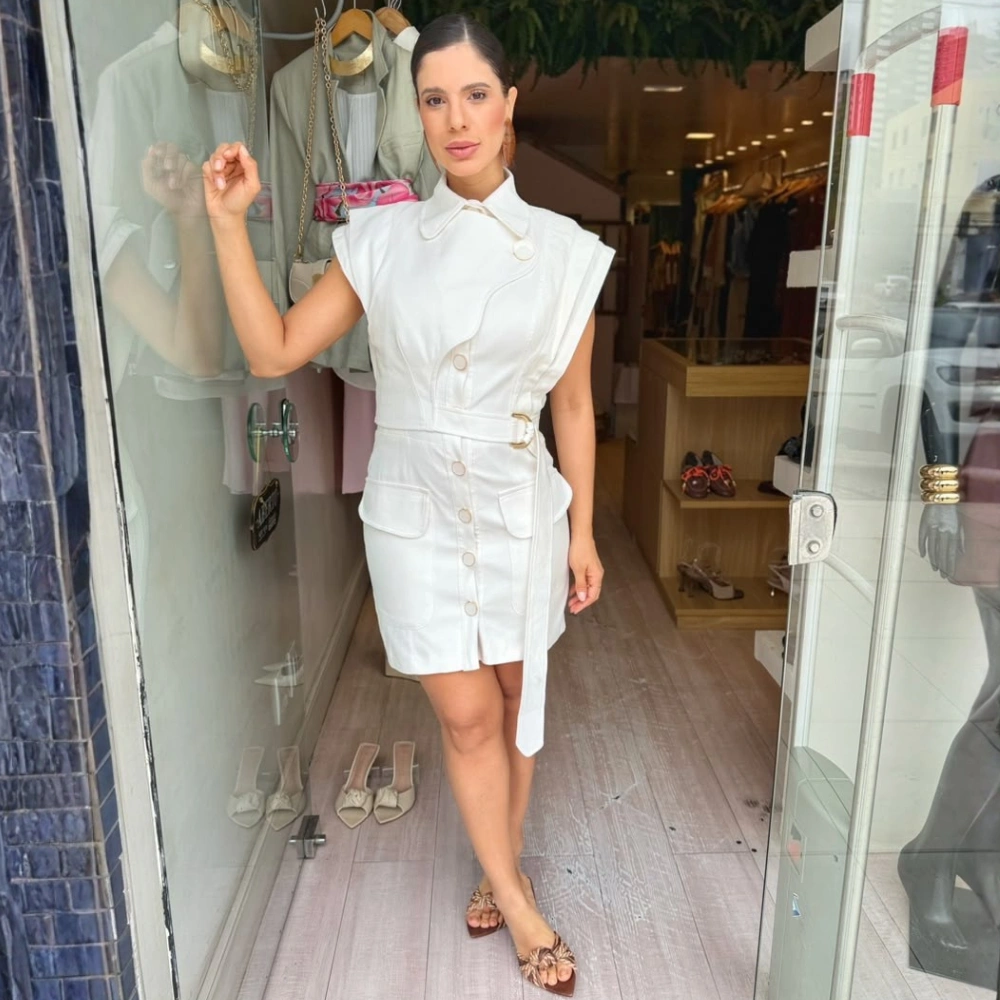 Vestido Sarja Curto Detalhe Cinto